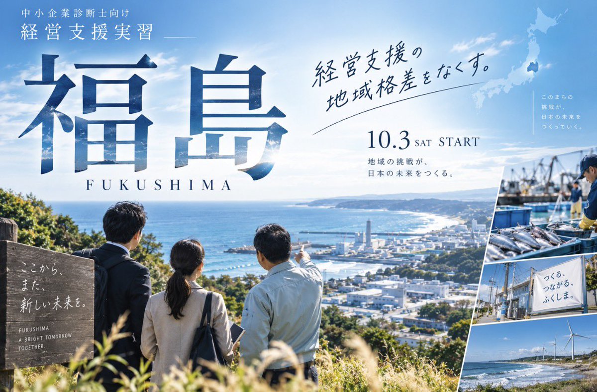 smri_or's tweet photo. 【実務従事｜10月の福島開催のお知らせ】
中小企業診断士向け経営支援実習
10/3（土）10:00〜START

経営支援の地域格差をなくすべく、
全国47都道府県での開催を目指しています。

お申し込みはコチラ（リプ欄より）🔽 https://t.co/rp9QsYFWTC