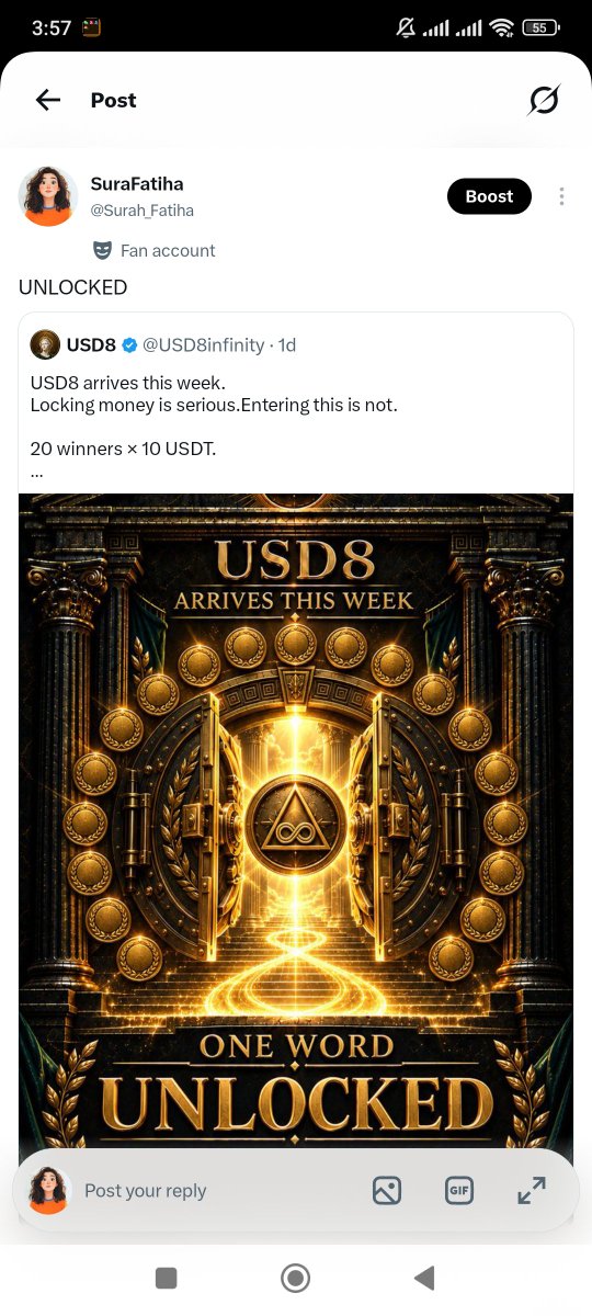 MuskWeb3x's tweet photo. @USD8infinity Grateful for this moment, @USD8infinity! UNLOCKED. ✨ https://t.co/RQYGEDQqWL