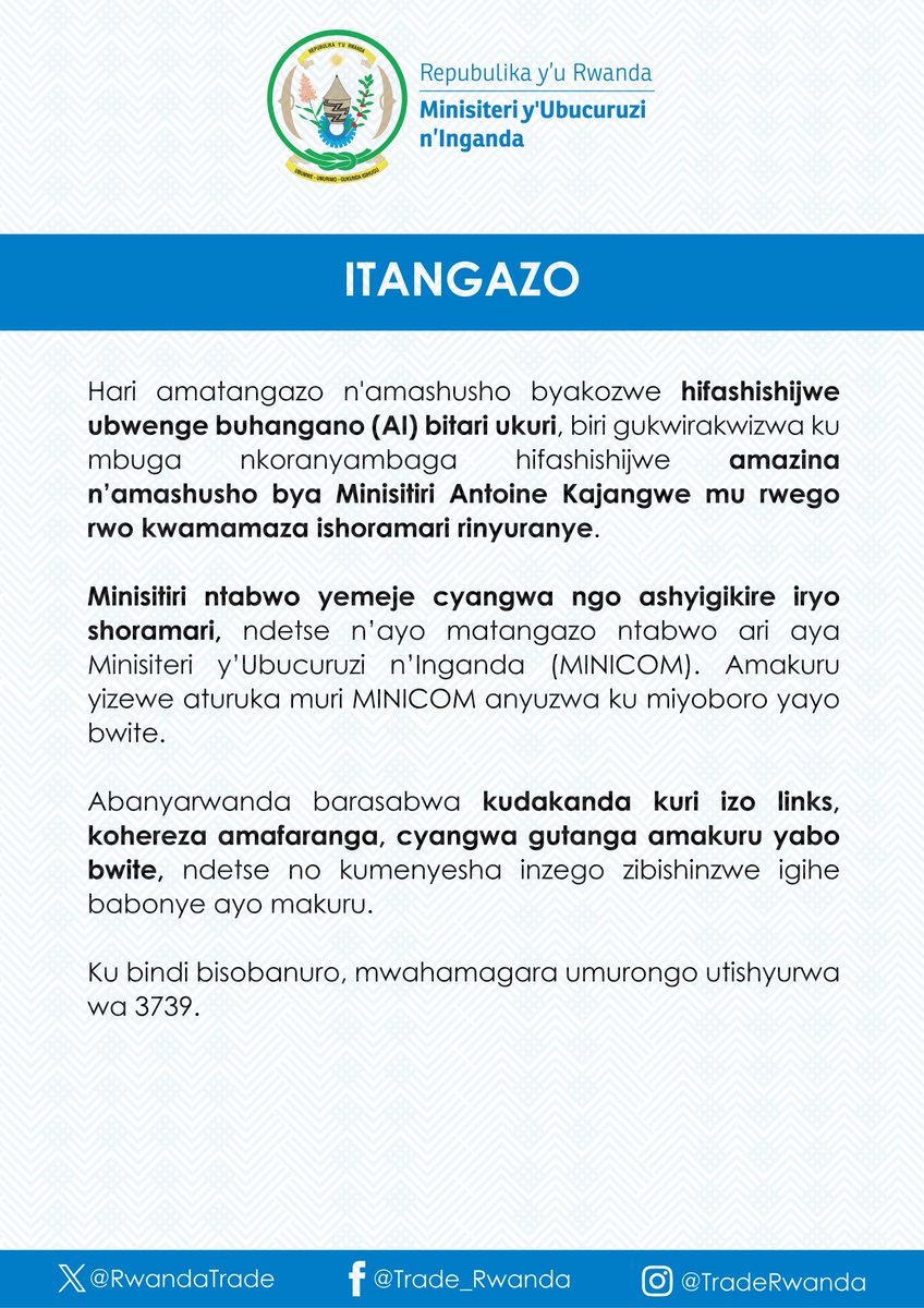 RwandaTrade's tweet photo. SCAM ALERT | ITANGAZO https://t.co/5Ir3gf5qP4