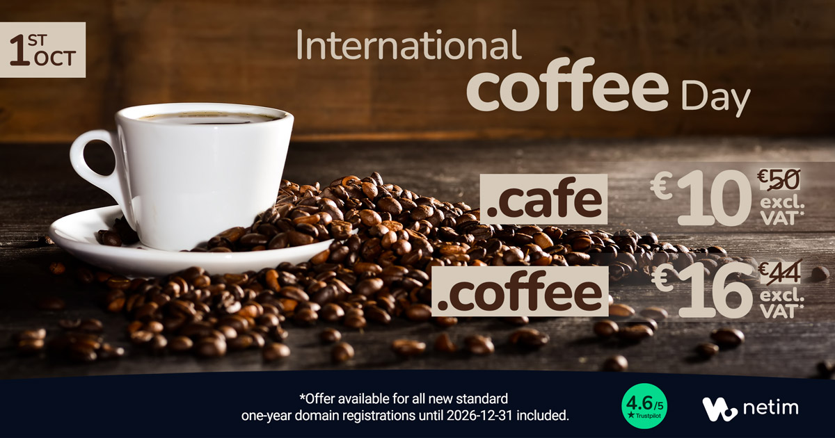 Netim_com's tweet photo. For #InternationalCoffeeDay, register a .COFFEE or .CAFE #DomainName ☕

📧 1 email address included

👇 Check availability
.COFFEE:
https://t.co/EWTinjUxDK

.CAFE:
https://t.co/qqPWBZQ5aK

#barista #roaster #coffee #coffeeday https://t.co/fyVTTbVCZ6