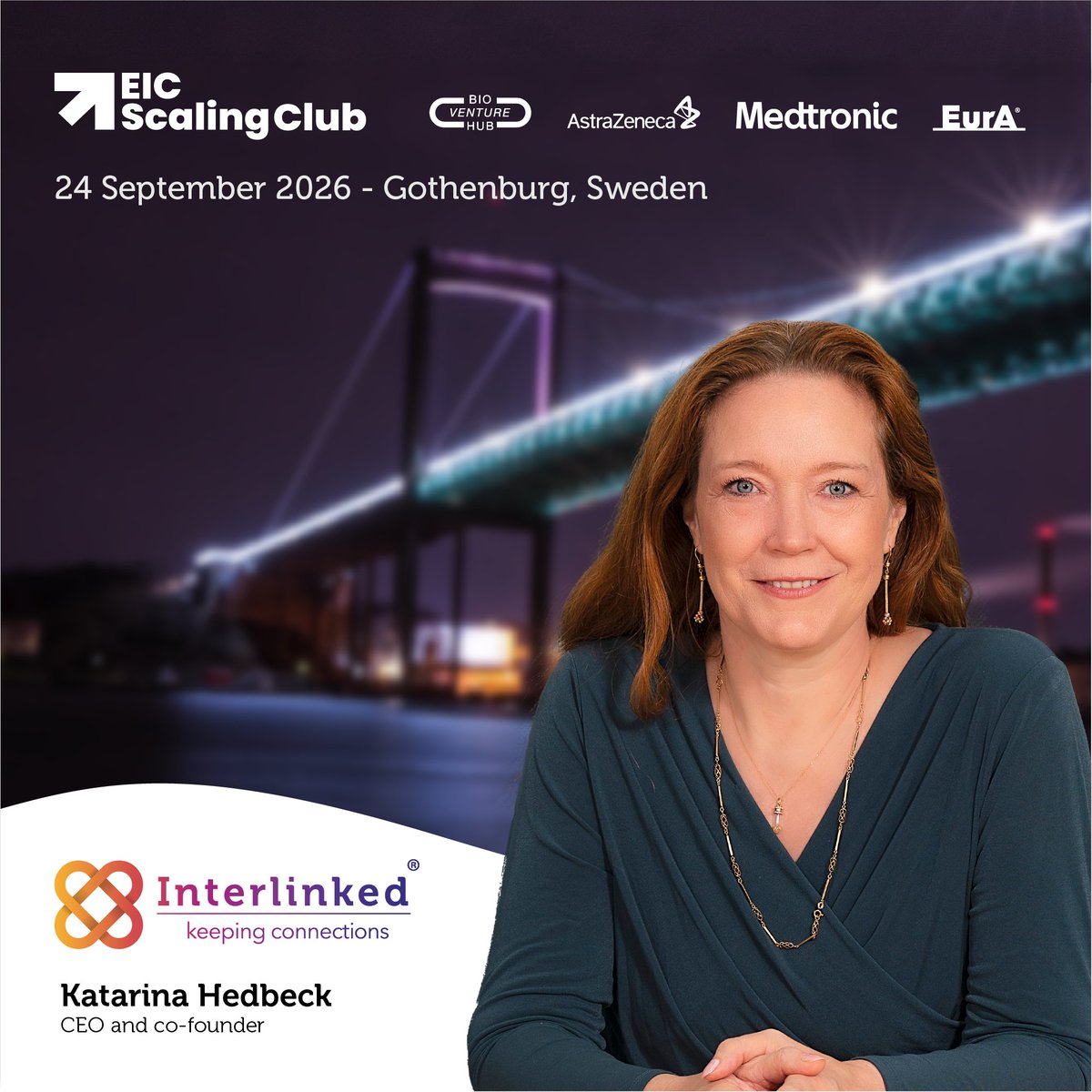 InterlinkedAB's tweet photo. @KatarinaHedbeck joins the EIC Scaling Club Health Roadshow in Gothenburg on 24 Sept, in collaboration with AstraZeneca &amp; Medtronic.
Looking forward to sharing ReLink and exploring new partnerships for international growth.
Thanks @EICScalingClub &amp; Inês Guedes!
#ReLink #MedTech https://t.co/HLRcvd0w5u