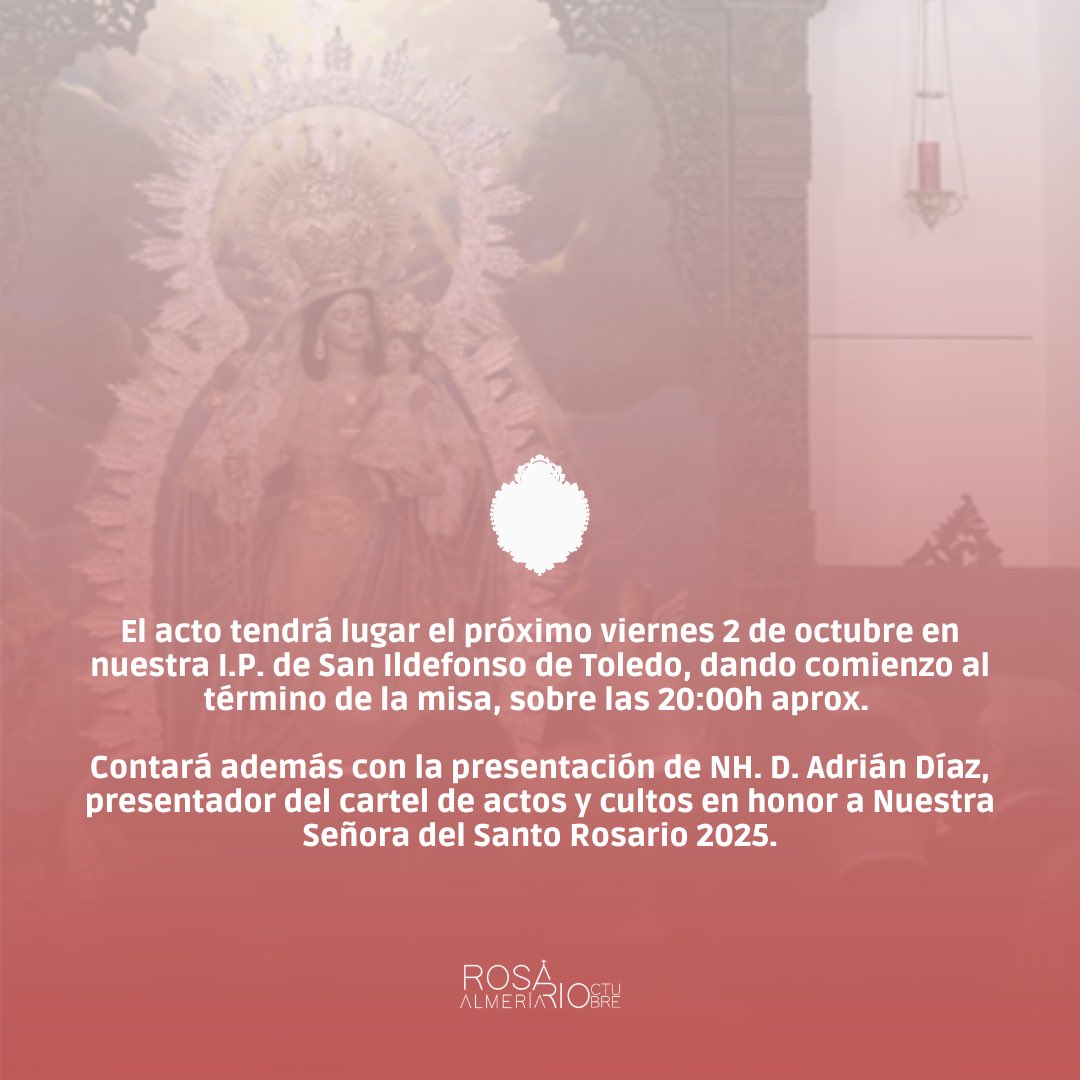 MacarenaAlmeria's tweet photo. 🖼️ El cartel es obra de Dª María Golbano.

🎤 La presentación correrá a cargo de NH. D. Blas Giménez Giménez https://t.co/YIaoCAcaEm