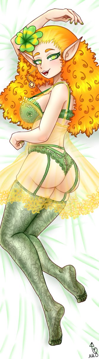 MajouMegami's tweet photo. Two sides for a Dakimakura with Sterling, the leprechaun girl from my TTRPG Lab Rats ! Tell me little ones, do you find her sexy ?

Thank you Nota to have asked the commission~ https://t.co/qipaSiVThI