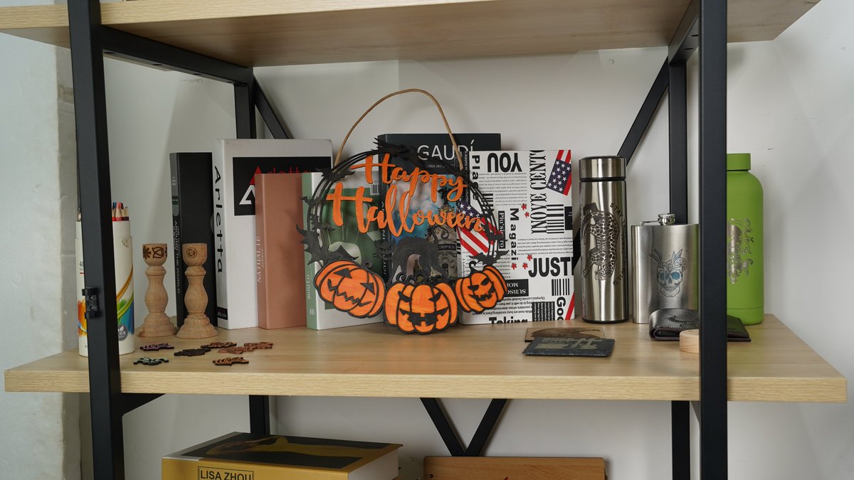 IKIEROffical's tweet photo. POV: Your Halloween decorations are about to get a DIY upgrade. 🎃

Starting with a simple piece of wood, we used IKIER to create these pumpkin-inspired home decorations — perfect for adding a little spooky charm to your space. 🧡

What should we make for Halloween next? 
#IKIER https://t.co/bvsPnQeLOx