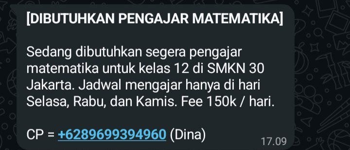 unjfess_'s tweet photo. unj! yang minat freelance jadi guru mtk kelas 12 bisa langsung hubungi cpnya yahh https://t.co/zPwoNZz0zP