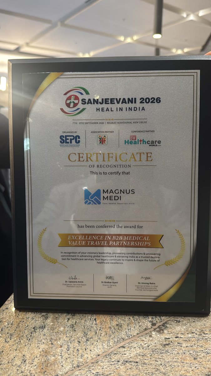 magnusmedi's tweet photo. Proud to share that Magnus Medi has been honored with the "Excellence in B2B Medical Value Travel Partnerships" award at the Sanjeevani Expo 2026! https://t.co/R1Yx5TLJ5Z