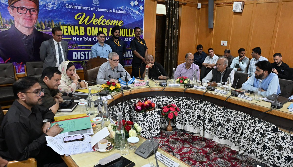 CM_JnK's tweet photo. Chief Minister today chaired a comprehensive review meeting in Pulwama to assess the progress of developmental works across the district. He directed the concerned departments to expedite ongoing projects and assured priority attention to the district’s key developmental requirements.

The meeting was attended by Deputy Chief Minister, Ministers, Advisor to CM, local MLAs and senior officers of the administration.

During the visit, the Chief Minister also dedicated to the people development projects worth ₹86 crore across key sectors, including infrastructure, agriculture, school education, health and tribal welfare.
