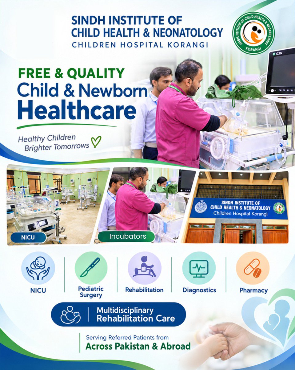 AhsanRajpu92982's tweet photo. SICHN Mother &amp; Child Hospital, Azam Basti is bringing free and quality maternal and child healthcare closer to families, with maternal, newborn, pediatric, NICU, PICU and HDU services.
#SindhCares #SindhHealthForAll https://t.co/4Qx0wsMPK5