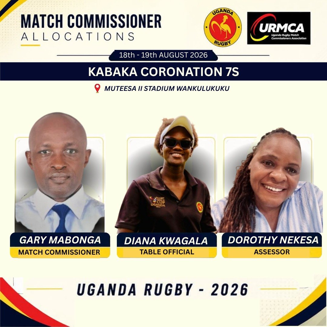 UrmcaUg's tweet photo. The @UgandaRugby National 7s Series have been such a rollercoaster and this Friday the final Circuit commences at Muteesa II Stadium Wankulukuku! 
Ladies and Gentlemen, here are the MC Allocations for #Coronation7s. 
@NekesaDorothy @KwagalaaD @MabongaGary https://t.co/xZBqkXzeb6