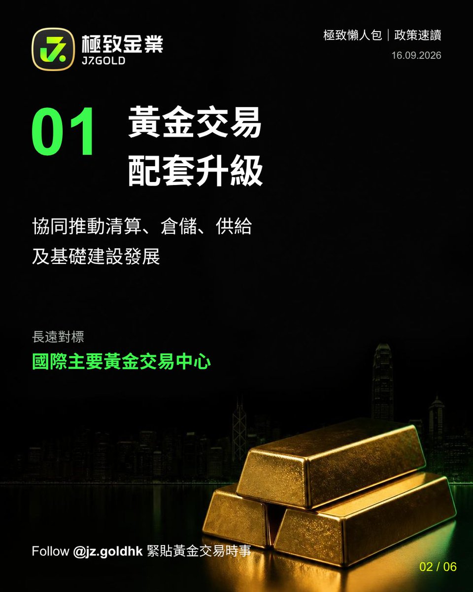 jz_gold's tweet photo. 🏙️ 香港政府以黃金為切入點！五年規劃如何布局大宗商品市場？

2026 年施政報告及香港首份五年規劃提出，以黃金為切入點，構建大宗商品交易生態圈，支援更多金商與金融機構落戶香港，長遠對標國際主要黃金交易中心。

👉 今次有哪些重點值得留���？滑動圖片，一次看清 5 大發展方向。

（留言續） https://t.co/vhnAT6xGRR