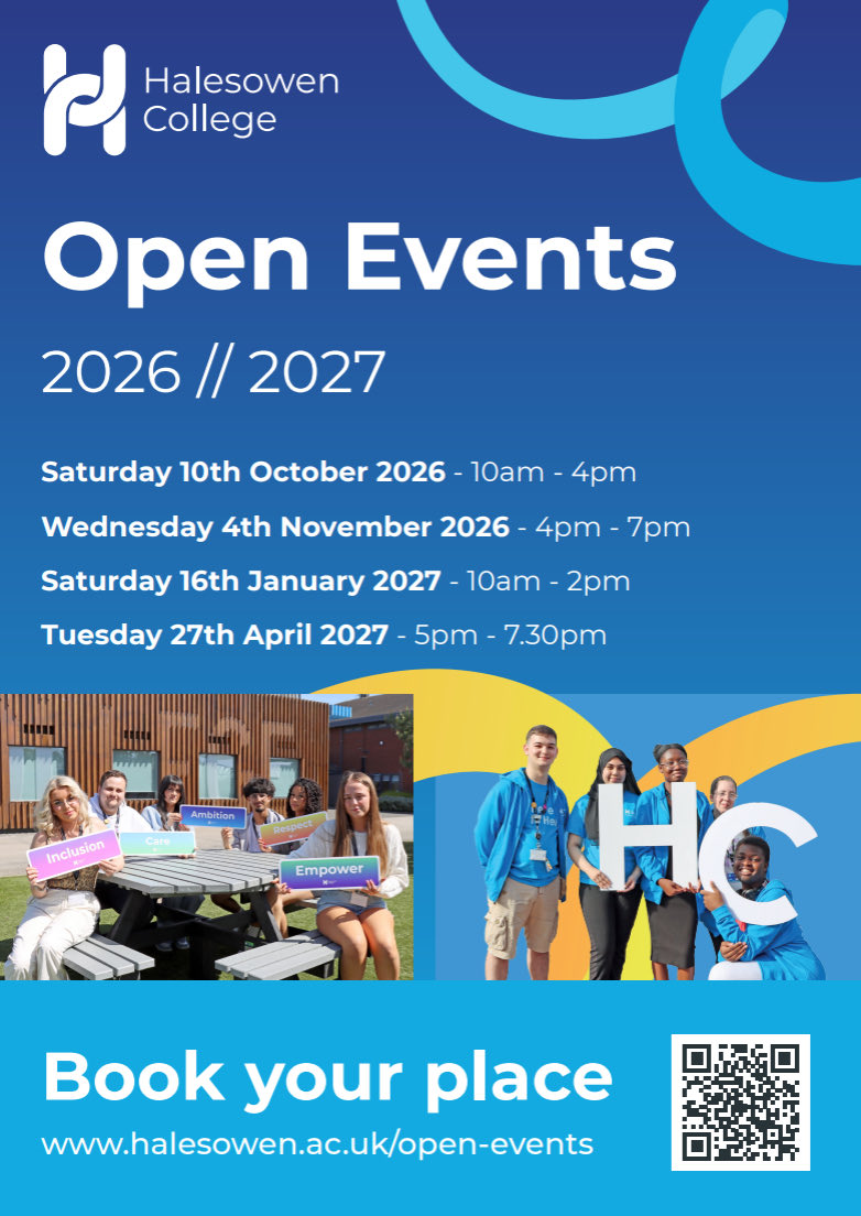 BalaamWood's tweet photo. 🎓 Thinking about your next steps after Year 11? @halesowencoll has a number of Open Events coming up, starting on Saturday 10 October, 10am-4pm. A great opportunity to explore the college and find out more about your options for the future 👇 #Year11 #Post16 #Careers https://t.co/54BSxM7q7I