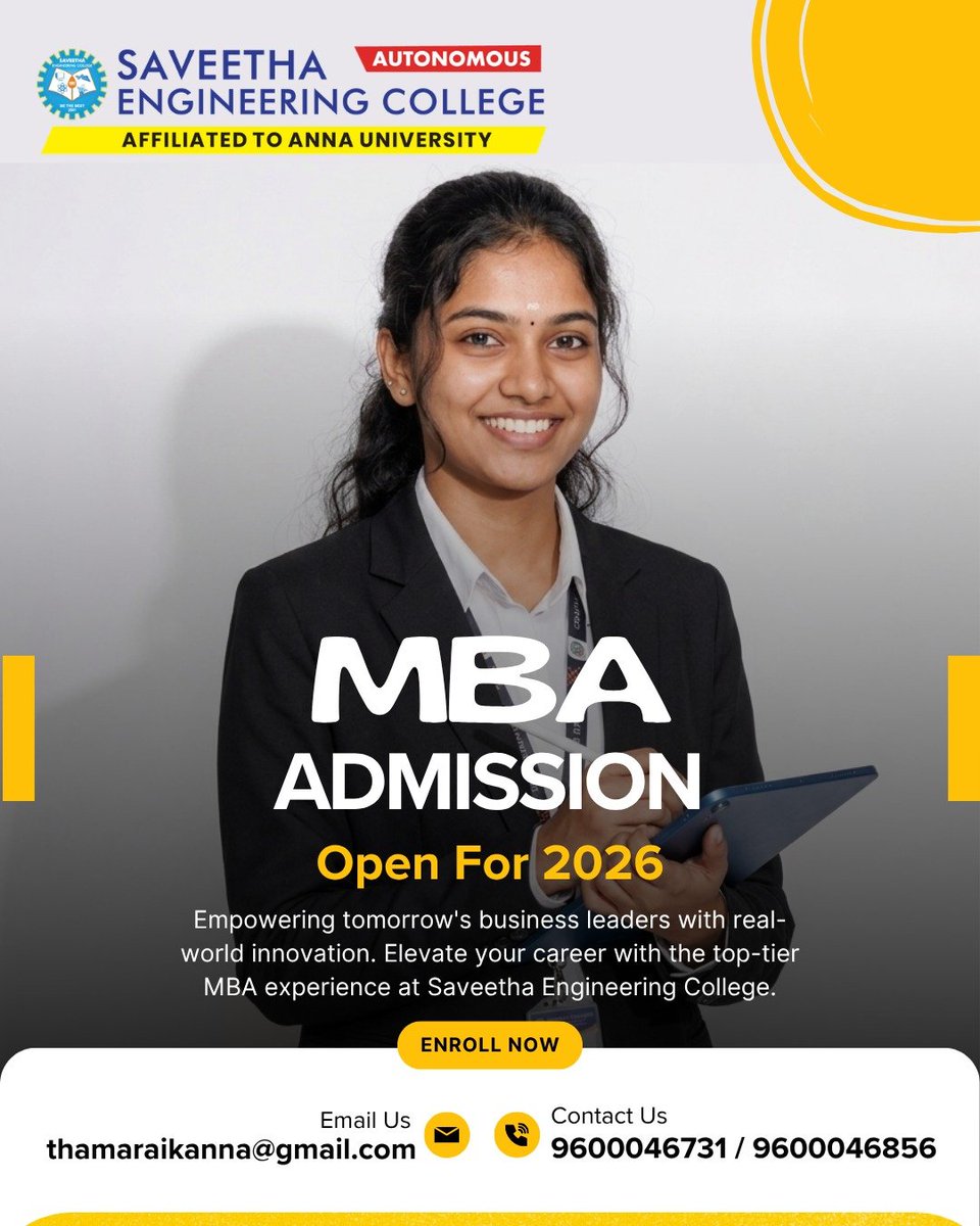 Educationa76166's tweet photo. ADMISSION-26...MBA.. SAVEETHA..BE THE BEST...JOIN SAVEETHA....
CT:DR.THAMARAIKANNAN
9600046731/9600046856

#saveetha 
#sec
#mba
#trending 
#viralㅤㅤ 
#fyp 
#Colleges https://t.co/oaDmowHdHw
