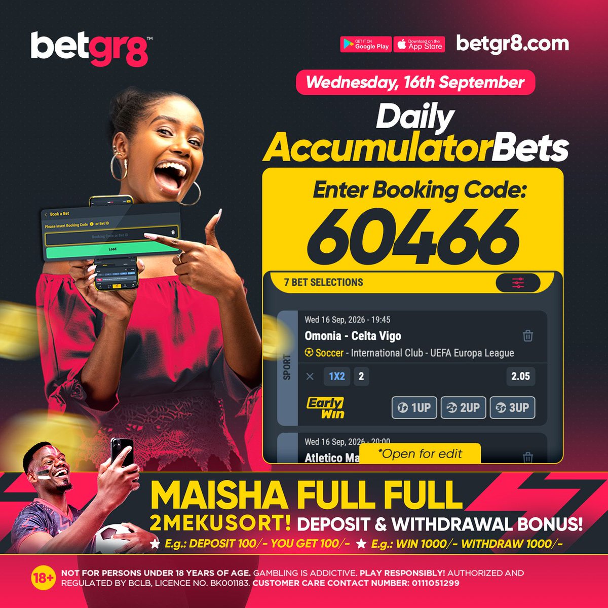 betgr8ke's tweet photo. TUESDAY'S Booking Code is LIVE!
Load it up, tweak your picks, and stake to lock in the WINS!
๐ Code: ๐๐๐๐๐
๐ https://t.co/mffXvUkszw
๐ฏ No deductions, Just pure winnings! 2Mekusort!
Be Great, Bet GREAT!
18+ | #Betgr8 #BoostedOdds #MaishaFullFull #BeGR8 https://t.co/9lDmI3EReJ