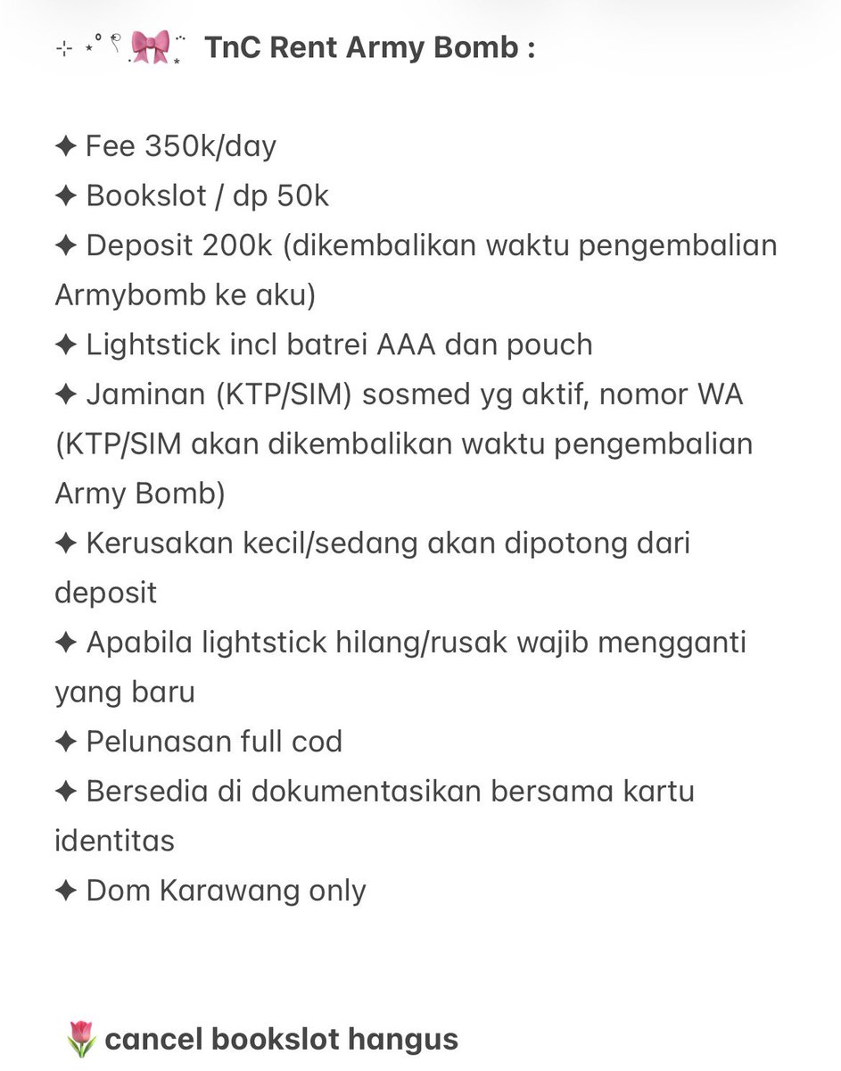 skaraappaa's tweet photo. wtr / want to rent lightstick bts | armybomb V4

Arirang in Jakarta

💵 350k/day
day 1 : ✅
day 3 : ✅

⋅⟡⋅ tnc baca di pict ya

t. wtr rentlightstick armybomb v4 bts arirang jakarta https://t.co/Hpfdu080X3