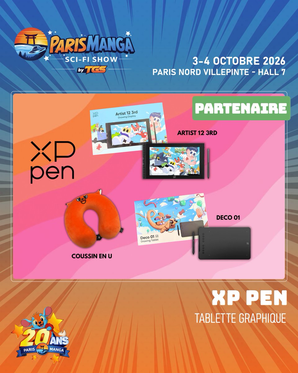 ParisManga's tweet photo. XP-PEN PARTENAIRE DE #PARISMANGA !

XP-PEN (@xppen_fr), marque incontournable de la création numérique, est partenaire officiel de Paris Manga et du Concours Cosplay ! 🎭

📅3 &amp; 4 octobre 2026
📍Hall 7 – Paris Nord Villepinte
🎟️https://t.co/JNtLQNajC9
#XPPEN #Cosplay https://t.co/LlxX9q5ufC