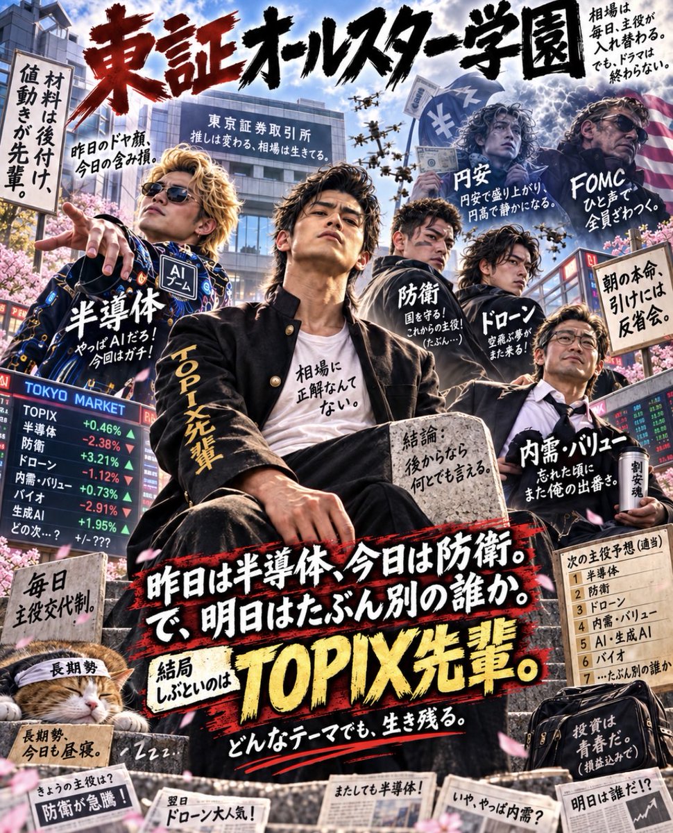 Tosho_Revengers's tweet photo. 東証、主役交代早すぎるだろ。

キオクシア見てたら豊和工業が暴れて、
気づけば全員FOMCとドル円待ち。

上がったら「知ってた」
下がったら「地合いが悪い」

たぶん東証で一番強いのは
“後付け解説”です。

明日の主役、誰だと思う？

#キオクシア #豊和工業 #FOMC https://t.co/bgdAy4EdVz