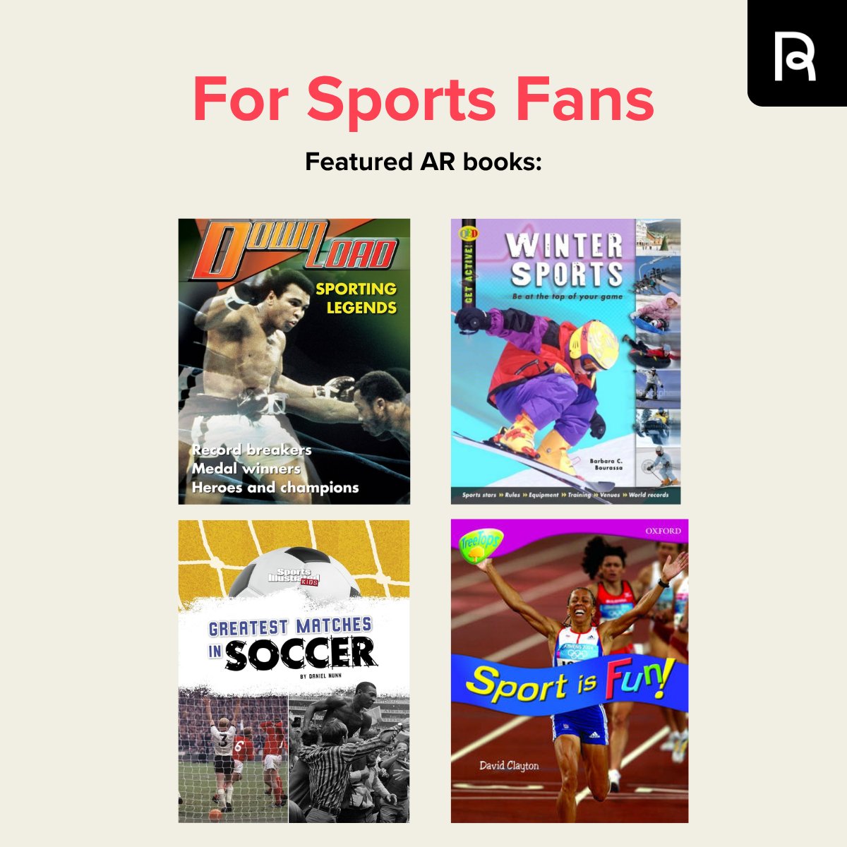 AccReader's tweet photo. 🏃📚 Celebrating #NationalFitnessDay with great reads for sports fans and adventurers!

Explore Accelerated Reader titles featuring sporting heroes, football, extreme sports and more.

📖 Find more books with AR Bookfinder:

👉 https://t.co/3Ni1Bb4TsT https://t.co/b6enekPdSW