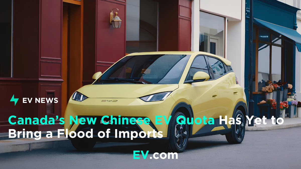 EVcom's tweet photo. Canada has imported 15,603 Chinese-made EVs under its new trade arrangement with China, well below the 49,000 vehicles allowed for 2026.

Only three companies have received quota allocations so far, while some automakers are still working through certification requirements.

https://t.co/E380oNb7Kn