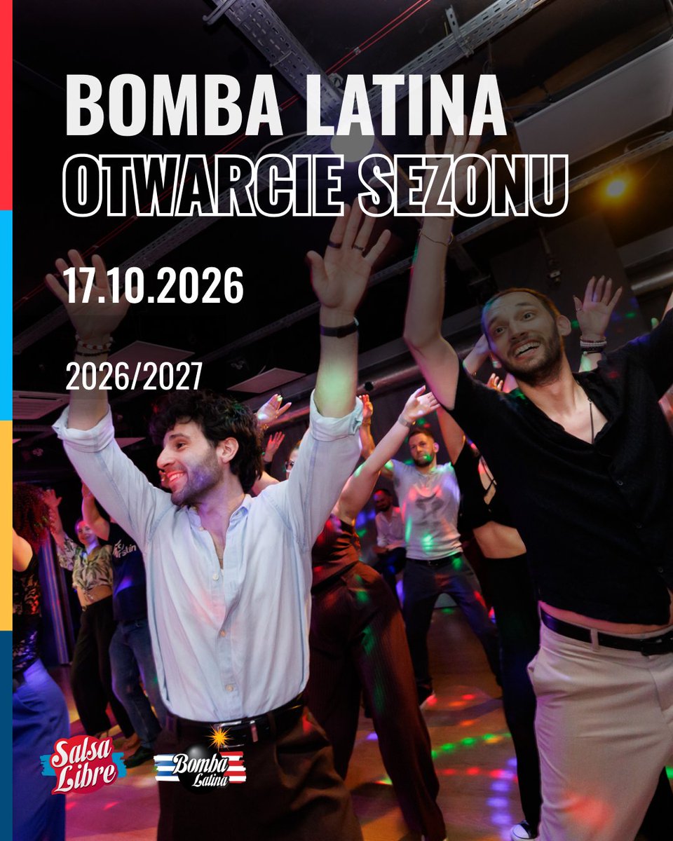 SalsaLibre's tweet photo. Sezon 2026/27 otwieramy huczną Bomba Latina! 🥳

📅 17 października zapraszamy na praktis specjalny Bomba Latina. Tym razem tańczymy na 3 osobnych parkietach!

🎟️ Bilety już w sprzedaży -> 30 biletów w niższej cenie! Złap i zarezerwuj sobie miejsce. Link w bio. https://t.co/0Hxz8gMpnd