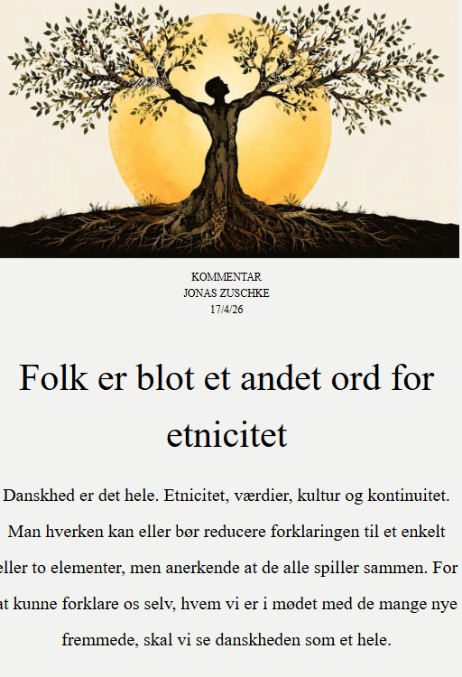jonaszusc's tweet photo. Udlændingeordfører fra Venstre, @MortenDahlin  Dahlin, sidder fast i en årtier gammel udlændingepolitik.

De liberale har tabt kampen om den kulturelle hegemoni, og forstår det ikke selv. Det bliver deres død. De tror, at de stadig kan hævde et synspunkt, i tråd med efterkrigstidens ånd, og dermed per automatik have ret. Men tiderne er skiftet.

Vi, som er gået forrest det sidste årti, i at tale om etnicitet, har lavet en klar og tydelig afgrænsning: Det er ikke rent materielle forhold (blod) som gør dig dansk, for det nationale tilhørsforhold hører til i meningsverdenen, ikke i artsbeskrivelsen. 

Tværtimod taler vi om kontinuitet. Etnokulturel kontinuitet. Jeg selv har f.eks skrevet en kronik, hvor jeg kritiserer den strengt materielle position, med navnet "Folk er blot et andet ord for etnicitet." 

Morten, og Vigiligus for den sags skyld, tilhører et døende etablissement. De har brugt hele deres ungdom på at grind i etablissements ungdomsafdelinger, for tidligt at blive forfremmet til parlamentet.

Hvis de ønsker en fremtid i politik, eller blot en vis form for værdighed, er det nødvendigt at forstå, at den kulturelle hegemoni er brudt, og de ikke længere blot kan hævde sig selv, de skal kvalificere det de siger. 

Ellers vil det gå dem, som det er gået systempartier, i alle andre lande, med sammenlignelige problemer som os. 

Tiden er vores, patrioter, og hvis ikke det gamle system tilpasser sig - så lad os sammen danse på deres grav.