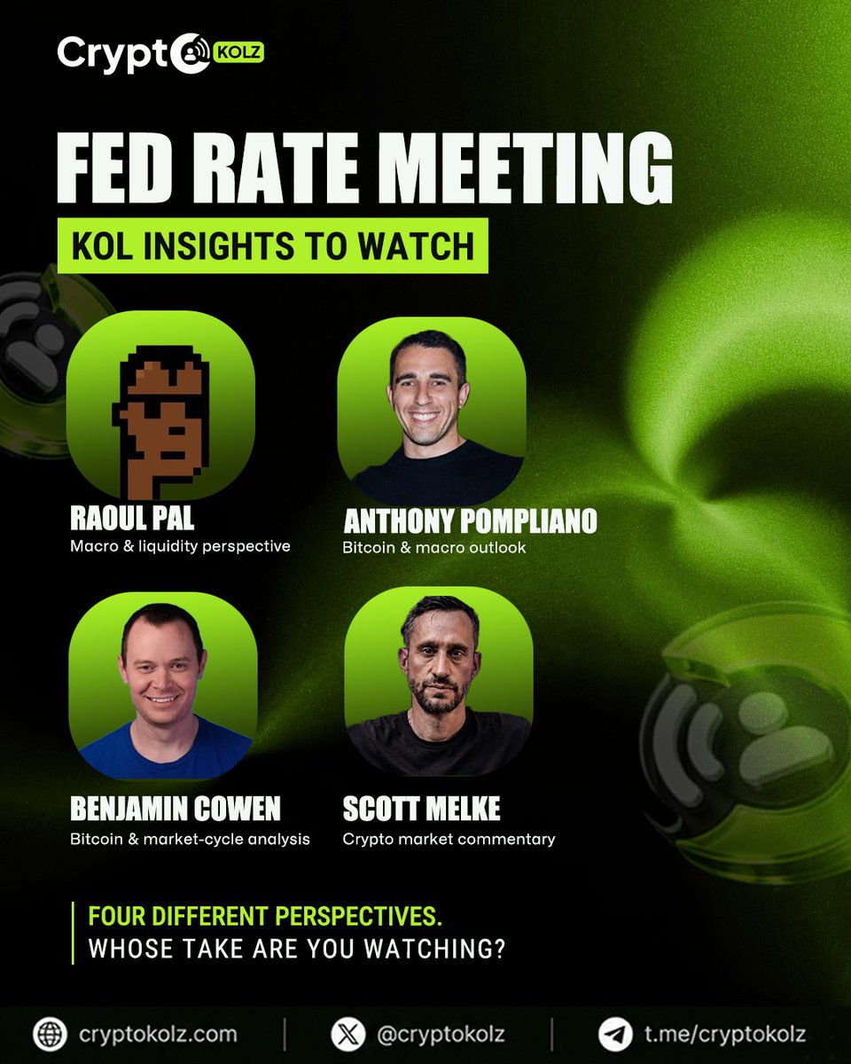cryptokolz's tweet photo. FED RATE MEETING - KOL INSIGHTS TO WATCH🔥 

THE MACRO VOICES TO WATCH -  
ㆍ@RaoulGMI
ㆍ@APompliano 
ㆍ@benjamincowen
ㆍ@scottmelker

🌐https://t.co/TkBYZwAyZJ

FIVE DIFFERENT PERSPECTIVES, Whose take are you watching? 

#CryptoKOL #FedRateMeeting #Crypto #KOL #Fed https://t.co/8XNF2u9tre