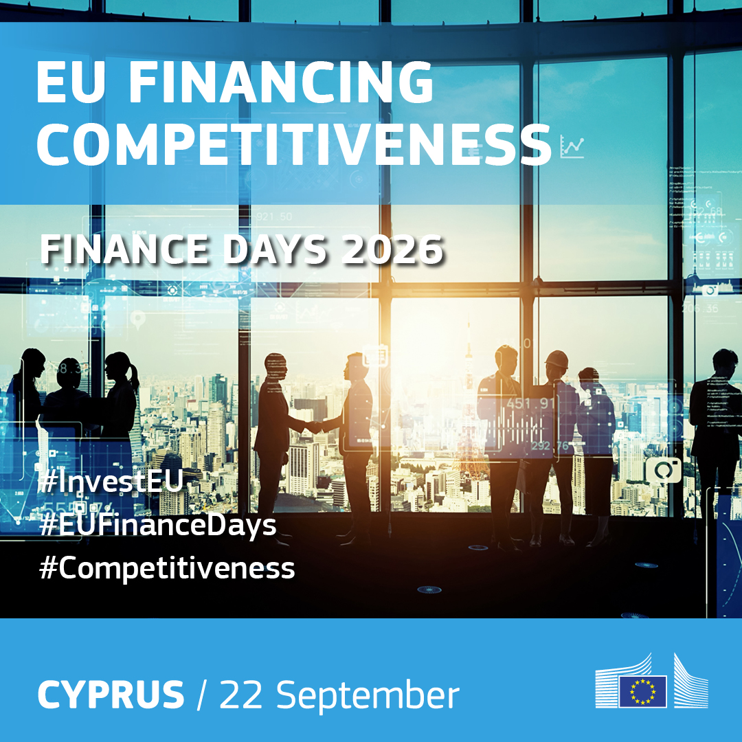 EU_Growth's tweet photo. Join EU Finance Day Cyprus: Register now!
📅 22 September 2026
📍 Nicosia

Learn how to:
💶 expand EU financing opportunities
🚀 drive innovation &amp; entrepreneurial growth
💪 boost competitiveness from Cyprus to Brussels

Claim your spot⤵️ https://t.co/RlB9z9pt7B

#EUFinanceDays https://t.co/KN7JklkPQc