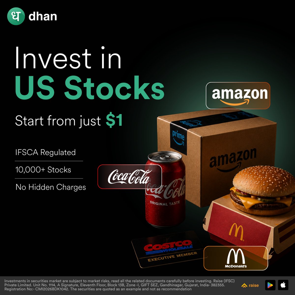 DhanHQ's tweet photo. Start investing in US stocks from just $1 on Dhan.