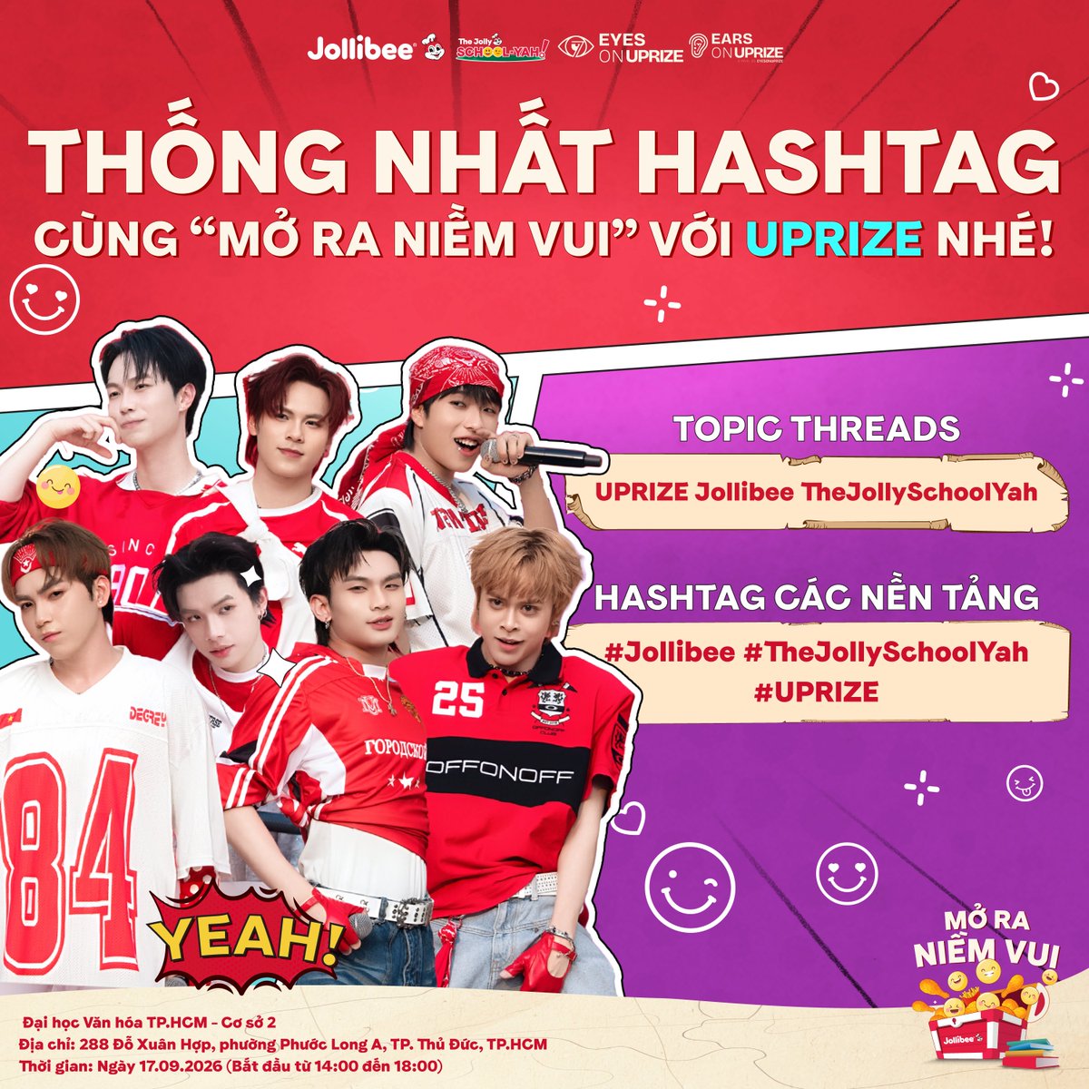 EyesOnUPRIZE's tweet photo. Save your voice for sing-alongs and fully charge your phones because tomorrow, we're going ALL OUT with UPRIZE to "Unlock the Joy" with Jollibee!! 🍗✨

📌 Hashtag: #Jollibee #TheJollySchoolYah #UPRIZE #SYE #RIZER

📌 Topic Thread: UPRIZE Jollibee TheJollySchoolYah https://t.co/Jf1rz5KVUm