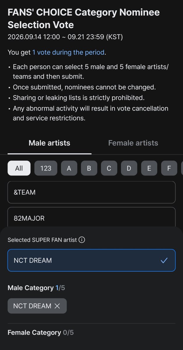 7DREAMVT_INA's tweet photo. [MAMA SUPERFAN 2026]

Dreamzen who were selected as Super Fans, you can now select #NCTDREAM for the Fans’ Choice nominee selection! 🥹🩵

📅 ~Sept 21, 11:59 PM KST

‼️this is the nominee selection as part of the Super Fan program, NOT the MAMA Fans’ Choice Round 1 voting‼️ https://t.co/cq4GsemL26