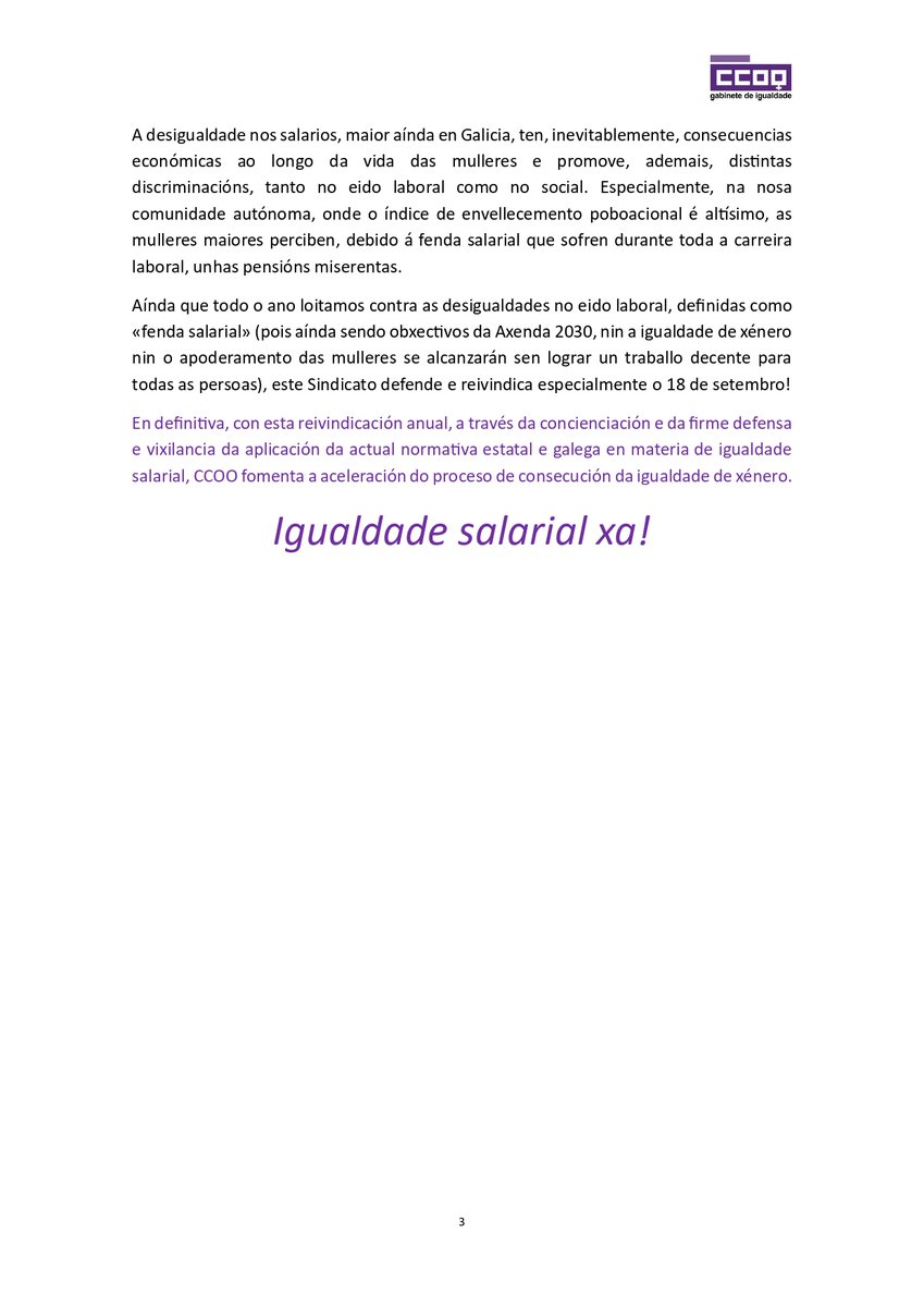 ccoogalicia's tweet photo. 👉 A discriminación salarial sustenta desigualdades de diversas naturezas, como a maior exposición á violencia e á pobreza extrema.

➕ Fronte ás crecentes respostas antifeministas negacionistas da ultradereita, coidamos esencial lembrar que a igualdade é un dereito humano básico https://t.co/UPyJXq0gd6