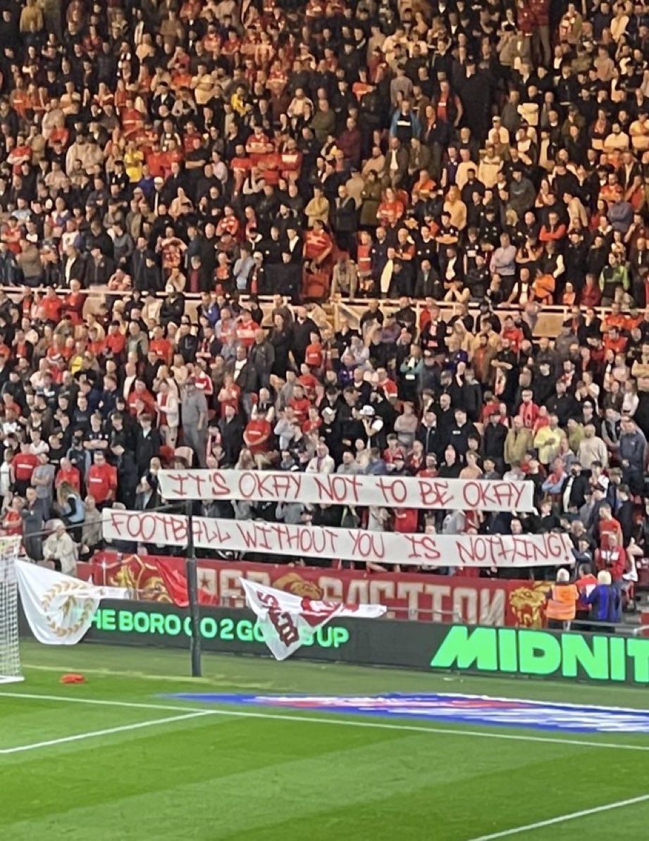 secondtierpod's tweet photo. Boro fans with a suicide awareness message at the game against Millwall last night ❤️ https://t.co/J2SYPZPrJl
