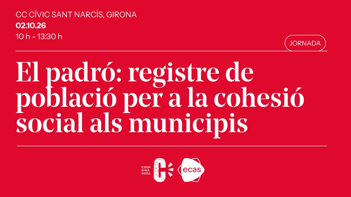 ecasacciosocial's tweet photo. 🔓Programa disponible! 

Jornada sobre #padró a #Girona: 'El padró: registre de població per a la cohesió social als municipis’, organitzada amb la @CoordONGs.  

🗓️2/10 
⌚️10h
📌#CCSantNarcís

🔗Inscriu-t'hi! https://t.co/n2pO70lPaL https://t.co/buSv9W1Fyu