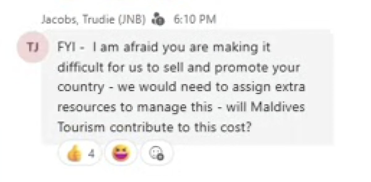 TheEconomistMV's tweet photo. Yesterday’s webinar by MIRA, Finance Ministry and Tourism Ministry for 600+ international tour operators was a complete disaster!! 

From the comments, many operators were openly saying they may stop selling Maldives!! 

Brilliant strategy ☠️

Maldives is not the only island destination in the world. There are dozens of alternatives .. and they don’t come with confusing tax rules, poor communication and last-minute panic.

@MMuizzu is not protecting tourism!! 

He is speed running Maldives towards bankruptcy.