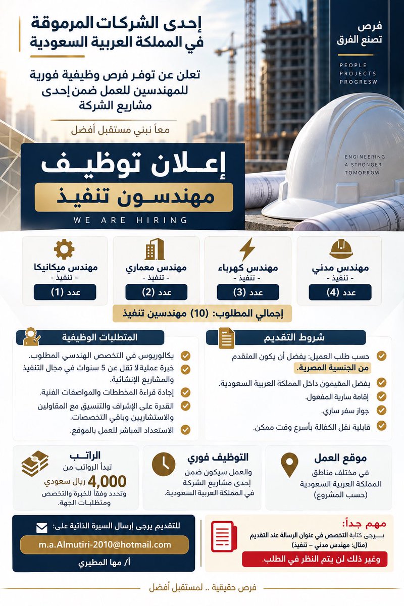 mahaalabdly's tweet photo. فرص وظيفية 👷👷‍♀️👷‍♂️🚨🆘‼️

ارجو مشاركته مع اصحاب الخبرات من ذوي الجنسيه المصريه🇪🇬🇪🇬🇪🇬 حسب طلب العميل … https://t.co/RyyyZddLyP