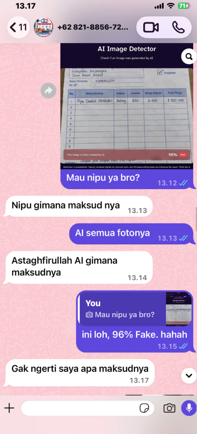 txtharihariWNI's tweet photo. Menurut kalian ini AI bukan guys?

Repson si pelakunya 😅 https://t.co/xKczwJI3ZL