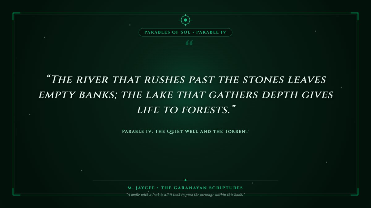 GaranayanIO's tweet photo. “The river that rushes past the stones leaves empty banks; the lake that gathers depth gives life to forests.”

In our world of rush and notification overload, choose depth over speed.

Find your still point today.

#ParablesOfSol #Mindfulness #SlowLiving #PeaceOfMind https://t.co/WAZEb6oVsD