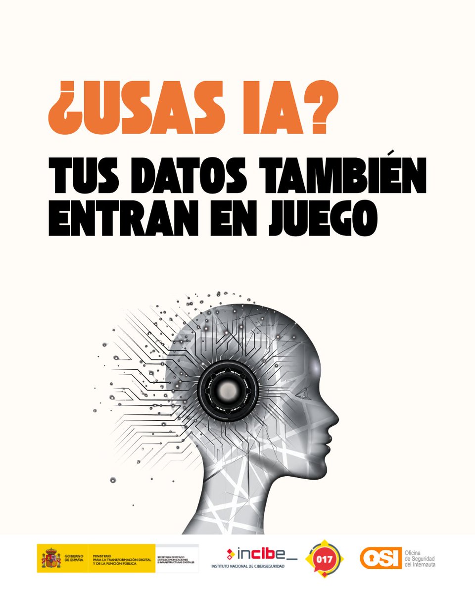 osiseguridad's tweet photo. 🤖 ¿Le contarías tus datos a cualquiera?

Entonces, tampoco a una IA. 🔐
Revisa tu privacidad y piensa antes de compartir.

👉 Descubre cómo proteger tus datos
https://t.co/5cFKQ5cjdr

#Ciberseguridad #IA https://t.co/lY0y465zBx