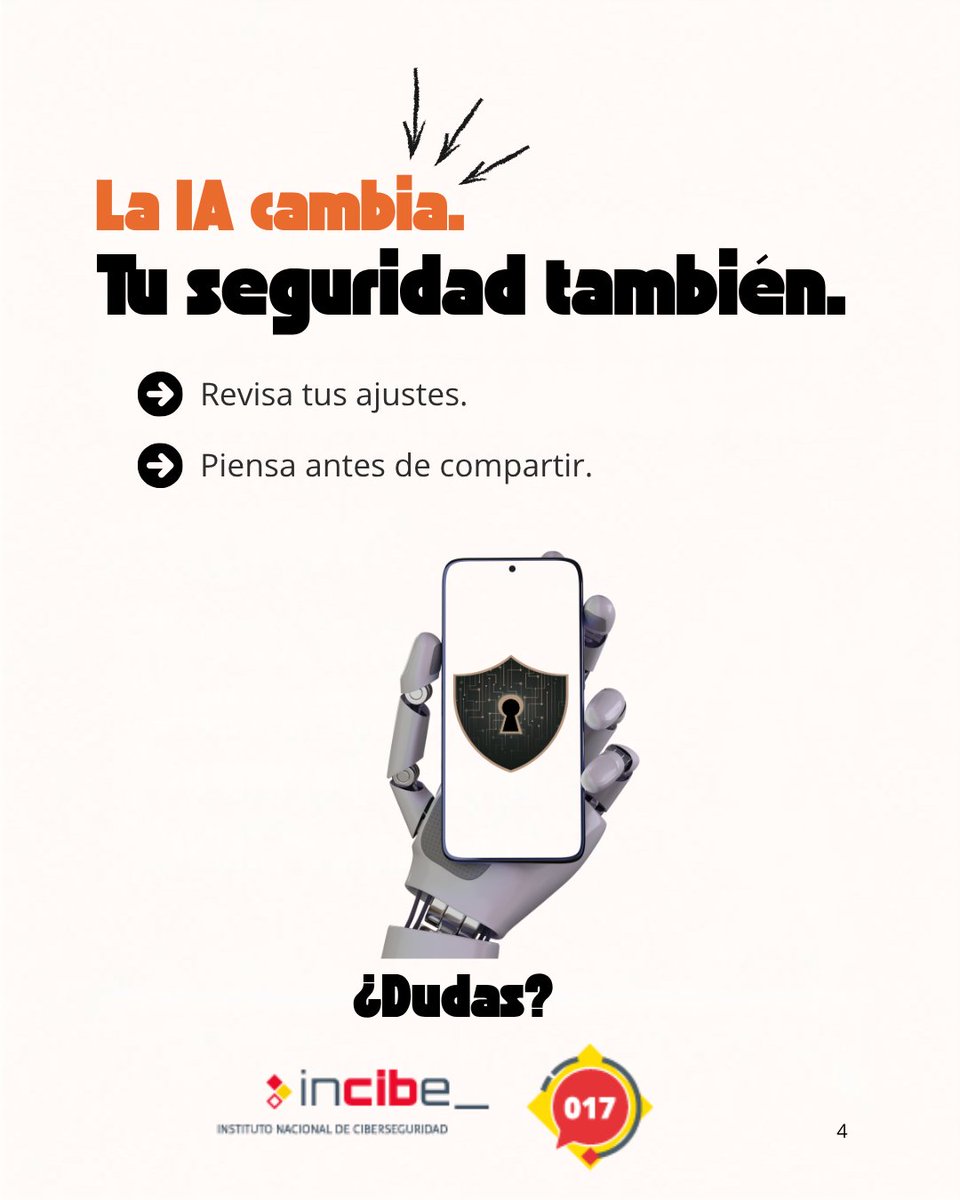 osiseguridad's tweet photo. 🤖 ¿Le contarías tus datos a cualquiera?

Entonces, tampoco a una IA. 🔐
Revisa tu privacidad y piensa antes de compartir.

👉 Descubre cómo proteger tus datos
https://t.co/5cFKQ5cjdr

#Ciberseguridad #IA https://t.co/lY0y465zBx