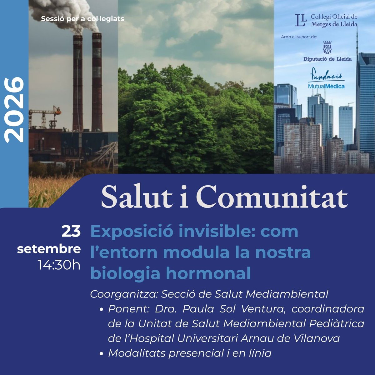 COMLLEIDA's tweet photo. Us proposem una nova sessió del nostre programa formatiu.
EXPOSICIÓ INVISIBLE: com l'entorn modula la nostra biologia hormonal
Informació i inscripcions a https://t.co/ZXkrgXlnw4 https://t.co/2eF4ARxGsF