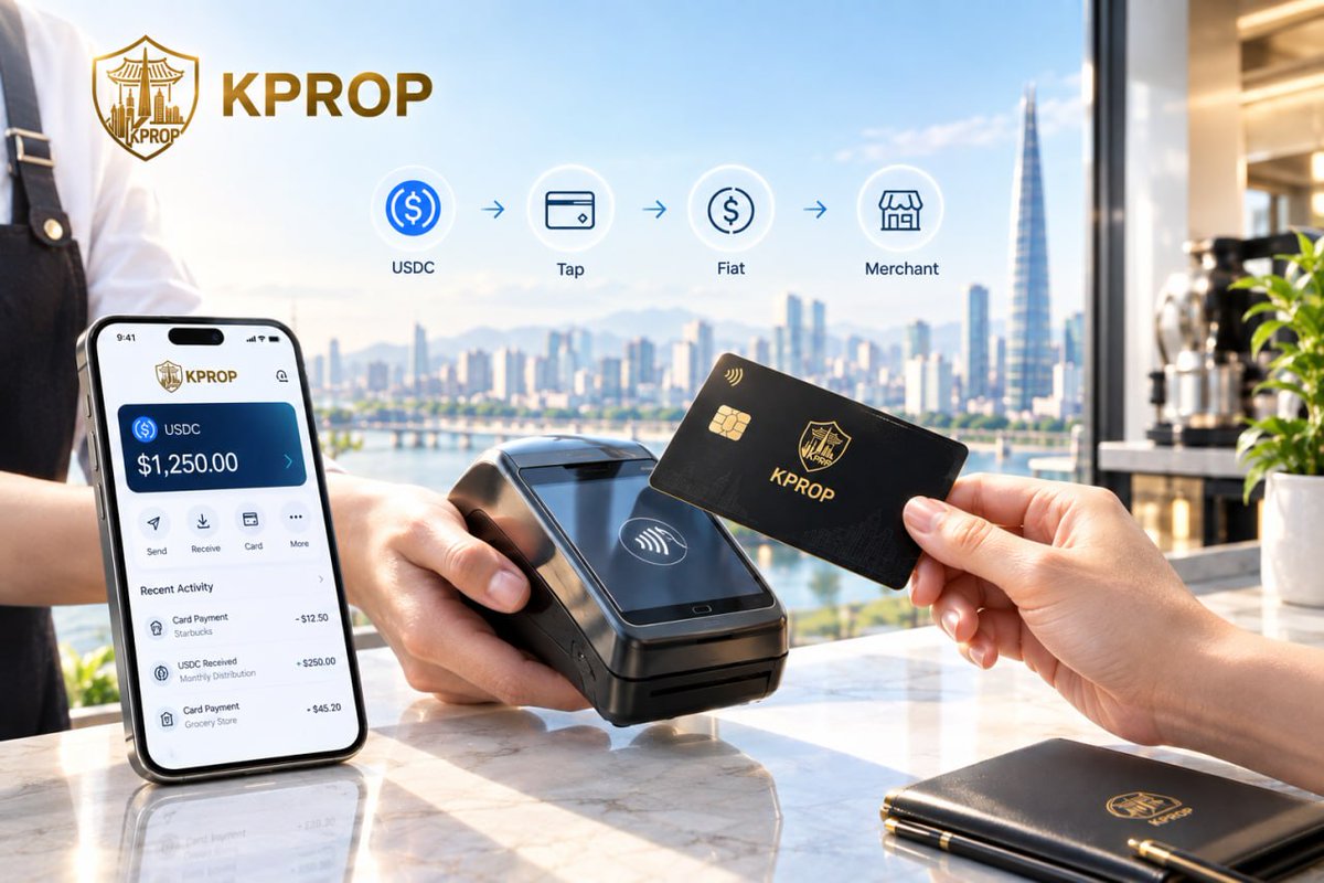 K_Prop_Official's tweet photo. A building in Gangnam collected rent. 🏙️
You tapped a card at dinner. 💳
The merchant got paid in fiat.

8,000 km. One tap. No exchange. That's the card.

Read the full article here: https://t.co/3pNjD7SeBz

Official Websites: 🔗 https://t.co/yycAAQXZu0             

Join the K-Prop community and follow the next missions: https://t.co/hNpnaSP499 

#RealEstateRWA #Web3 #Blockchain #Fintech #DigitalAssets #Innovation #RWA #CryptoCard