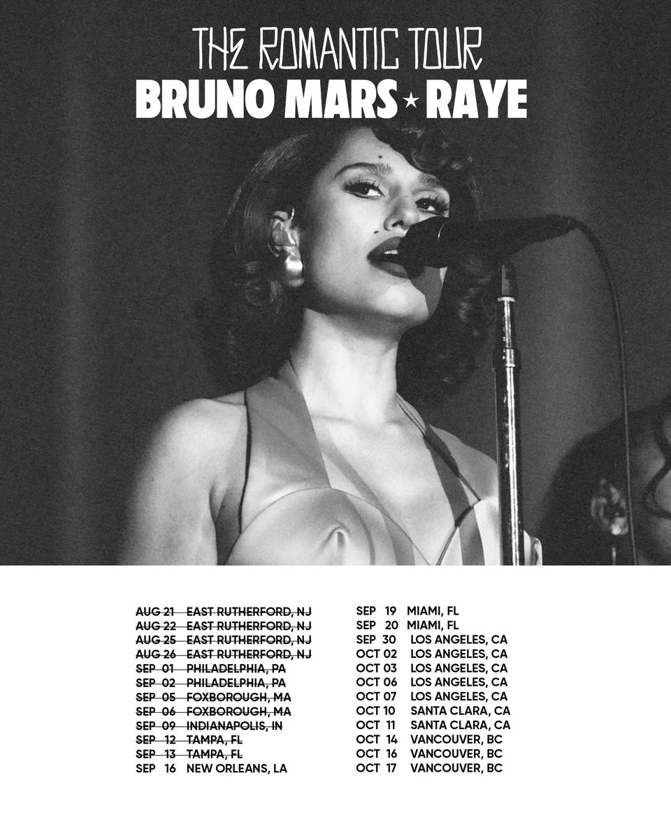 RayeUpdate's tweet photo. Raye will be opening for Bruno Mars' ‘The Romantic Tour’ in New Orleans, LA tonight. 🌹 https://t.co/hDHtwDkeZD