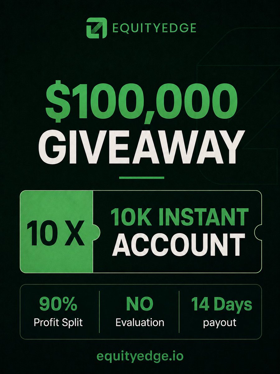 ZararEquityEdge's tweet photo. $100,000 GIVEAWAY🎁

Win 1 of 10 × $10K Instant Accounts

TO ENTER 👇

✅ Follow @ZararEquityEdge &amp; @EquityEdgeUK 
❤️ Like &amp; Retweet
🔔 Turn on notifications
💬 Join our Discord: https://t.co/l6OSbk57wT
📸 Share proof in comments

Winners will be announced on Sept 23rd, 2026 https://t.co/TzV2koyXGN