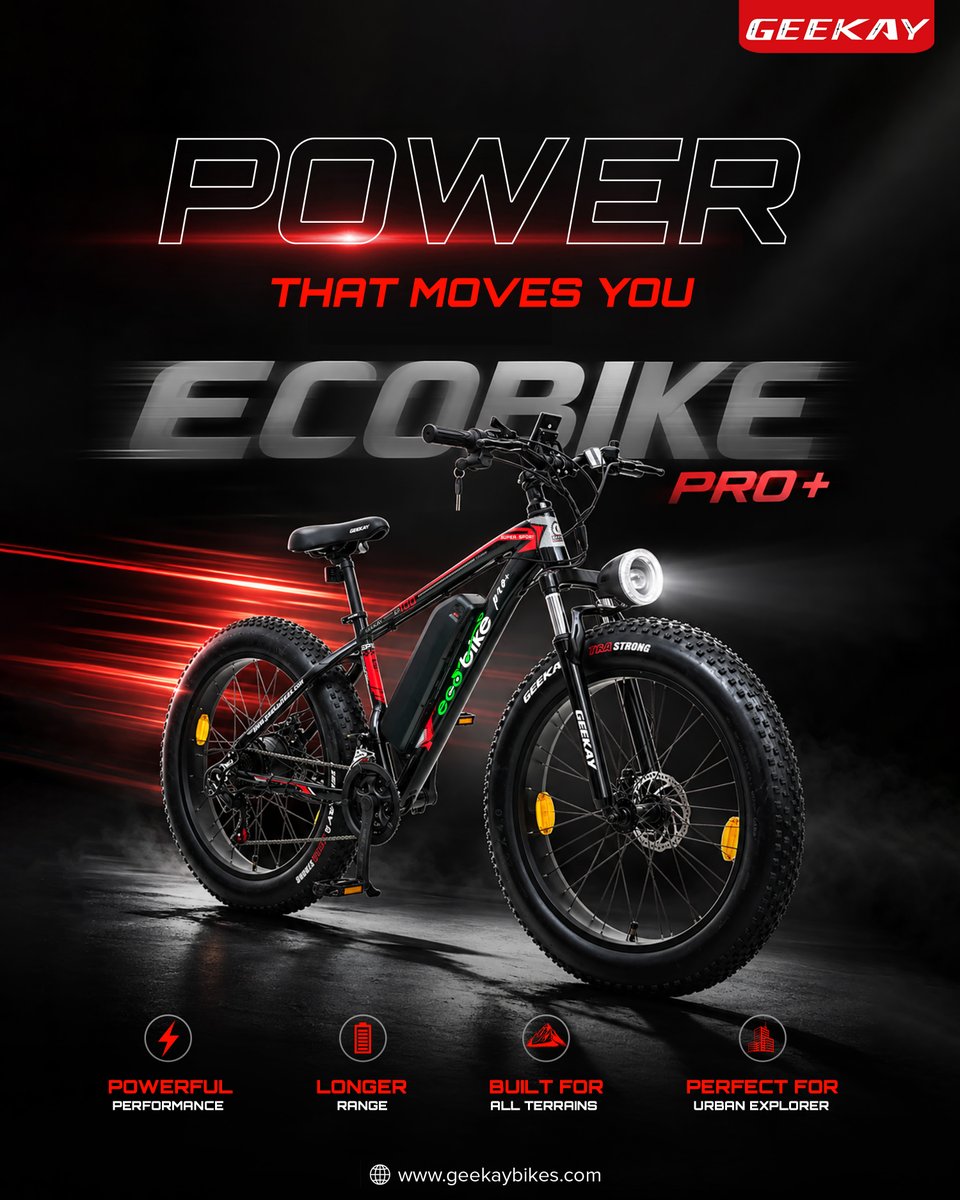 GeekayBikes's tweet photo. Power that moves you. ⚡ Ride stronger, go farther with the EcoBike Pro+! 🚴‍♂️🔥
#GeekayBikes #EcoBikeProPlus #ElectricBike #EBike #PowerThatMovesYou https://t.co/107DUAVacz