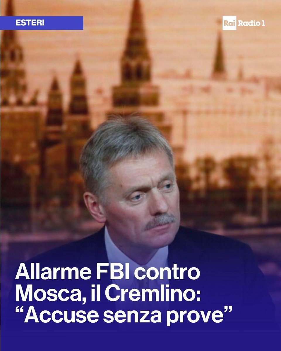 RT by @mikenov: RT by @mikenov: 🔵#Cremlino “Non commentiamo accuse USA senza prove” così il portavoce Peskov sull’allarme lanciato dall’#FBI, sul fatto che l’intelligence russa stia pianificando omicidi mirati negli USA e in Paesi #UE che sostengono l’Ucraina.