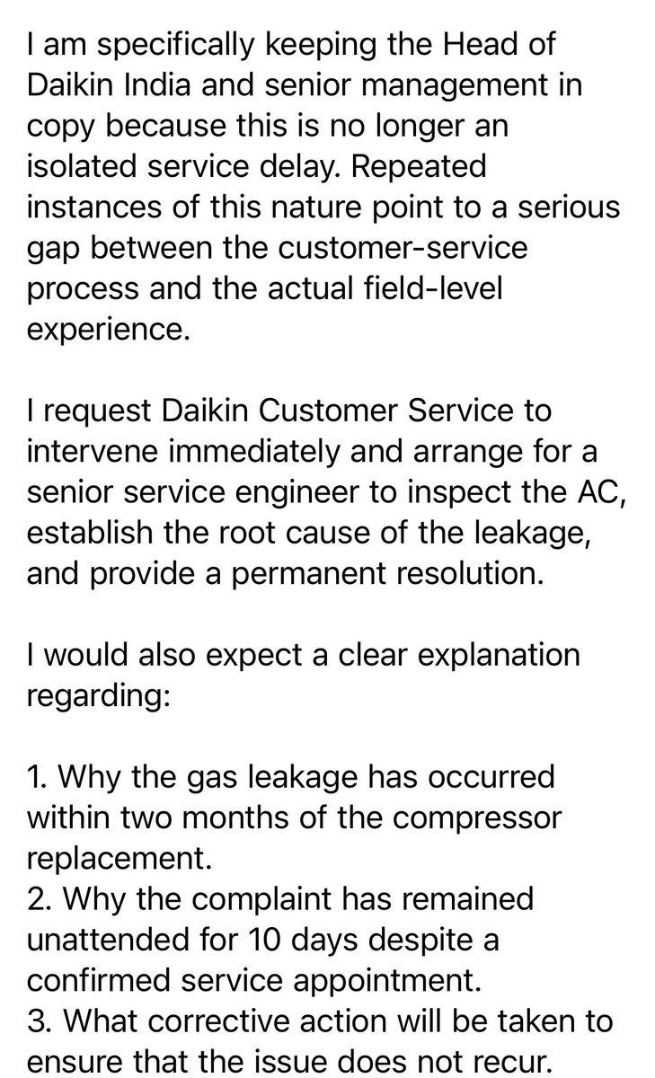 aolvivek's tweet photo. @DaikinIndia 
Please respond to my service request which is unattended since 15days. https://t.co/rAIYQttvEg