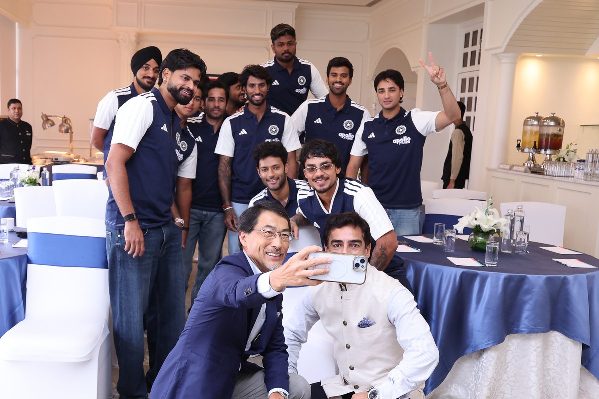 BCCI's tweet photo. Building friendships and strengthening bonds over cricket🇮🇳🤝🇯🇵

BCCI President Mr Mithun Manhas and Team India members met with His Excellency ONO Keiichi, Ambassador of Japan to India in Delhi, ahead of the historic Japan-India bilateral T20I. Mr Ambassador presented The Daruma, a Japanese good-luck charm.
@MithunManhas | @ShreyasIyer15 | @JapanAmbIndia