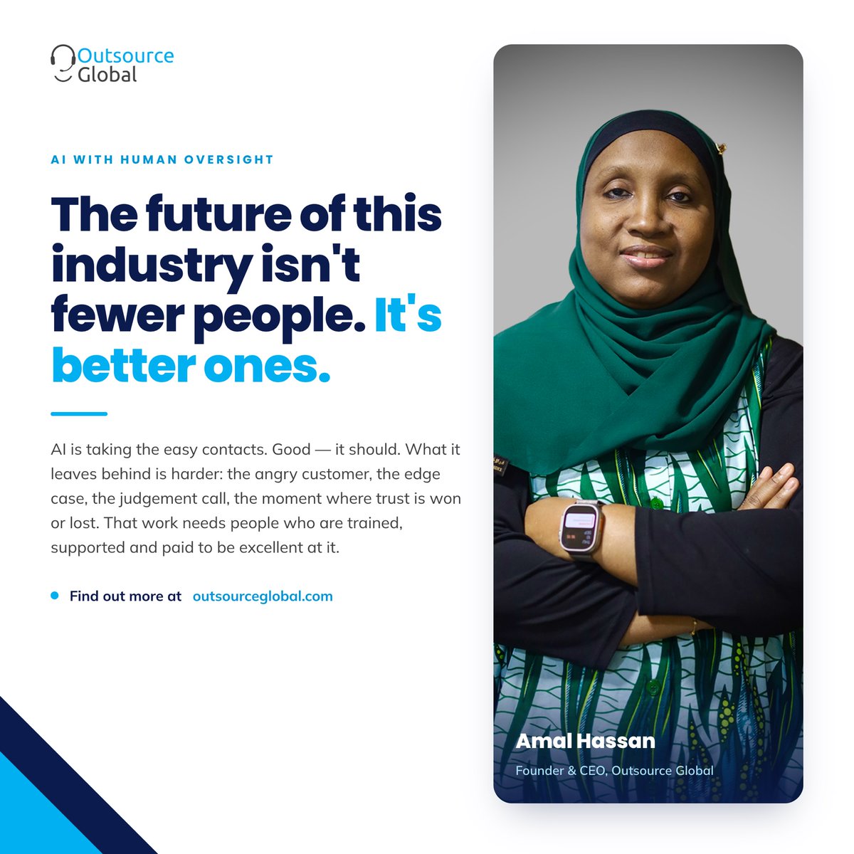 OutSourceGbl's tweet photo. AI can handle routine interactions. The difficult moments still need judgement, empathy and trust.

The future of customer experience isn’t just fewer people—it’s better-equipped people working alongside smarter technology.

https://t.co/XR9AhBR3Xe

#CustomerExperience #AI https://t.co/9h6wCvkY1u