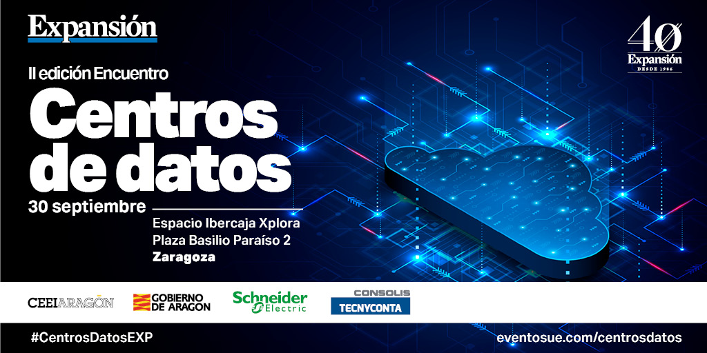 expansioncom's tweet photo. El próximo 30 de septiembre celebramos junto a @GobAragon @Endesa @ceeiaragon @tecnyconta y @SchneiderES el evento ‘Centros de Datos'

¿Te lo vas a perder? #CentrosDatosEXP
https://t.co/977xm9MWJS https://t.co/YBoY49x0ql