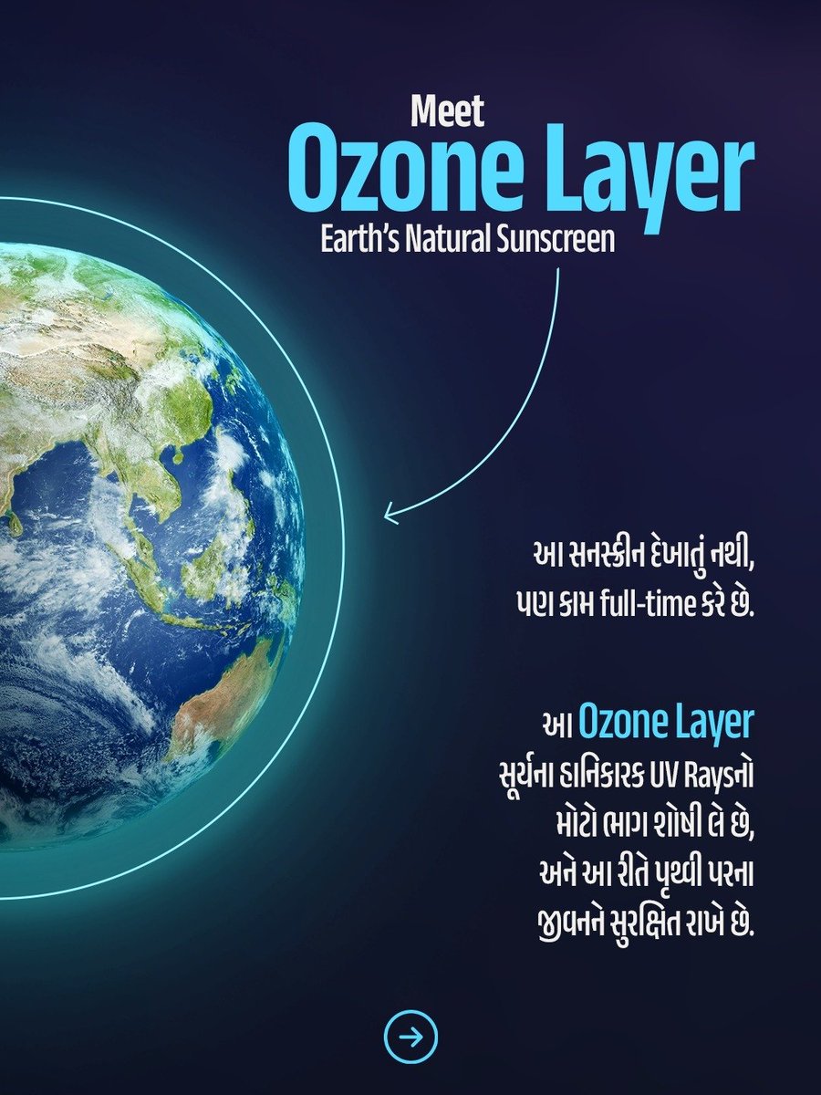 ClimateChangeGJ's tweet photo. પૃથ્વીનું Sunscreen ક્યારેય જોયું છે? 🌍☀️

એ દેખાતું નથી… પણ આપણને સુરક્ષિત રાખે છે.
આ World Ozone Day પર જાણો —
Ozone Layerને બચાવવા આપણે શું કરી શકીએ? →

#WorldOzoneDay #OzoneLayer #ClimateChangeDepartment #GreenGujarat #MissionLiFE https://t.co/TkO1Qet6Ic