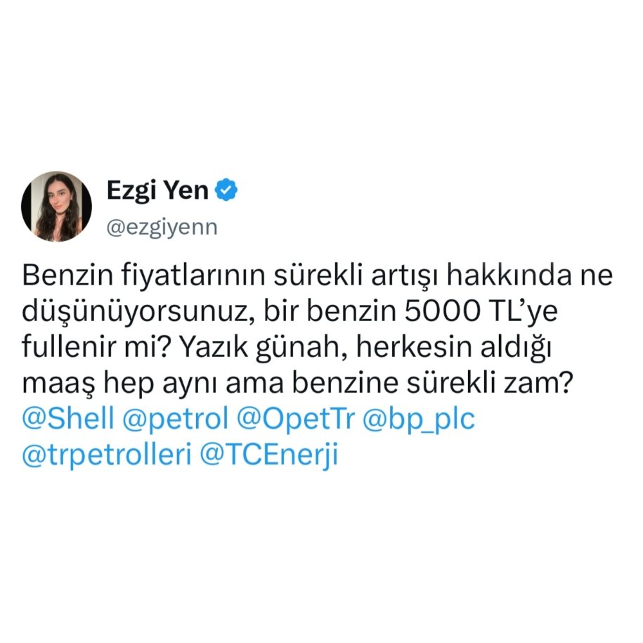 tanik_tr's tweet photo. X'de şikayetleriyle viral olan Ezgi Yen, benzin fiyatlarını benzincilere şikayet edince @Distaste_1 tarafından verilen yanıt büyük beğeni aldı. https://t.co/OhgrXobqiw